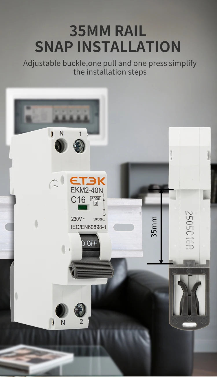 ETEK Din rail mounted miniature household air circuit breaker MCB 30mA C curve 10A 16A 20A 25A 32A 1P+N Mini circuit breaker EKM
