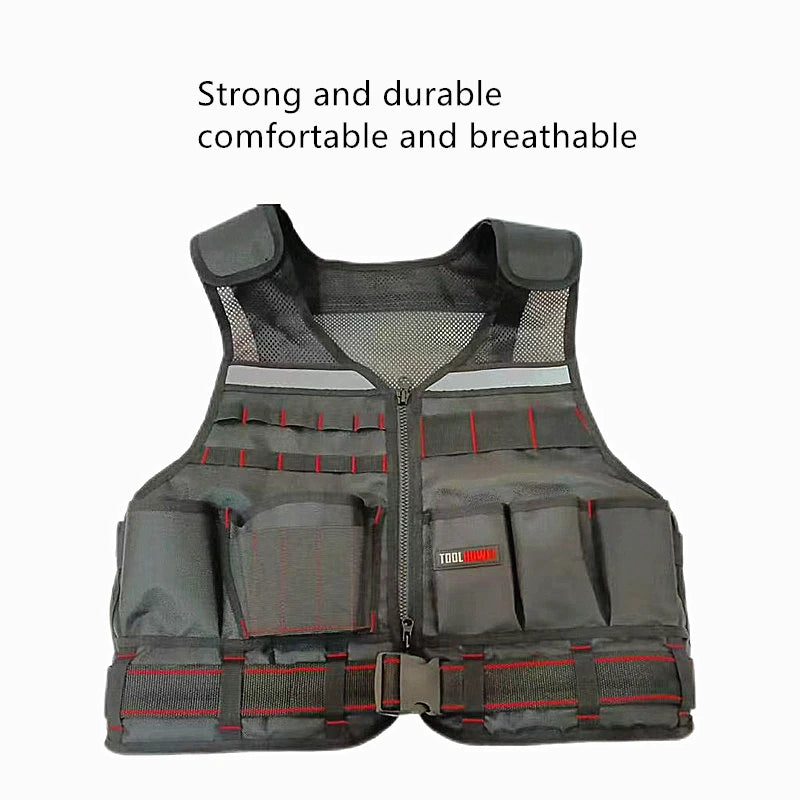TOOLHUWEI Workwear Tool Vest Safety Work Vest with Multi-pockets Toolkit Pouch Heavy Construction Vest for Electrician Carpenter